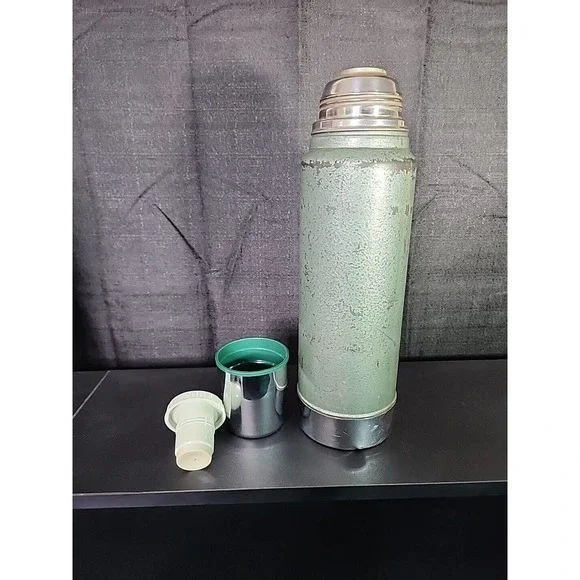 Vtg Orvis Portable Leather Picnic Tote Case 2 Stanley Aladdin Thermos & Handle - Picture 4 of 14